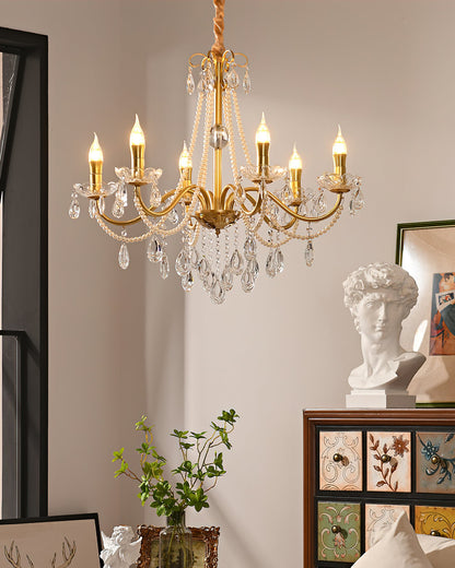 SPLENDORE Gold Crystal Pearl Chandelier