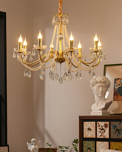 SPLENDORE Gold Crystal Pearl Chandelier