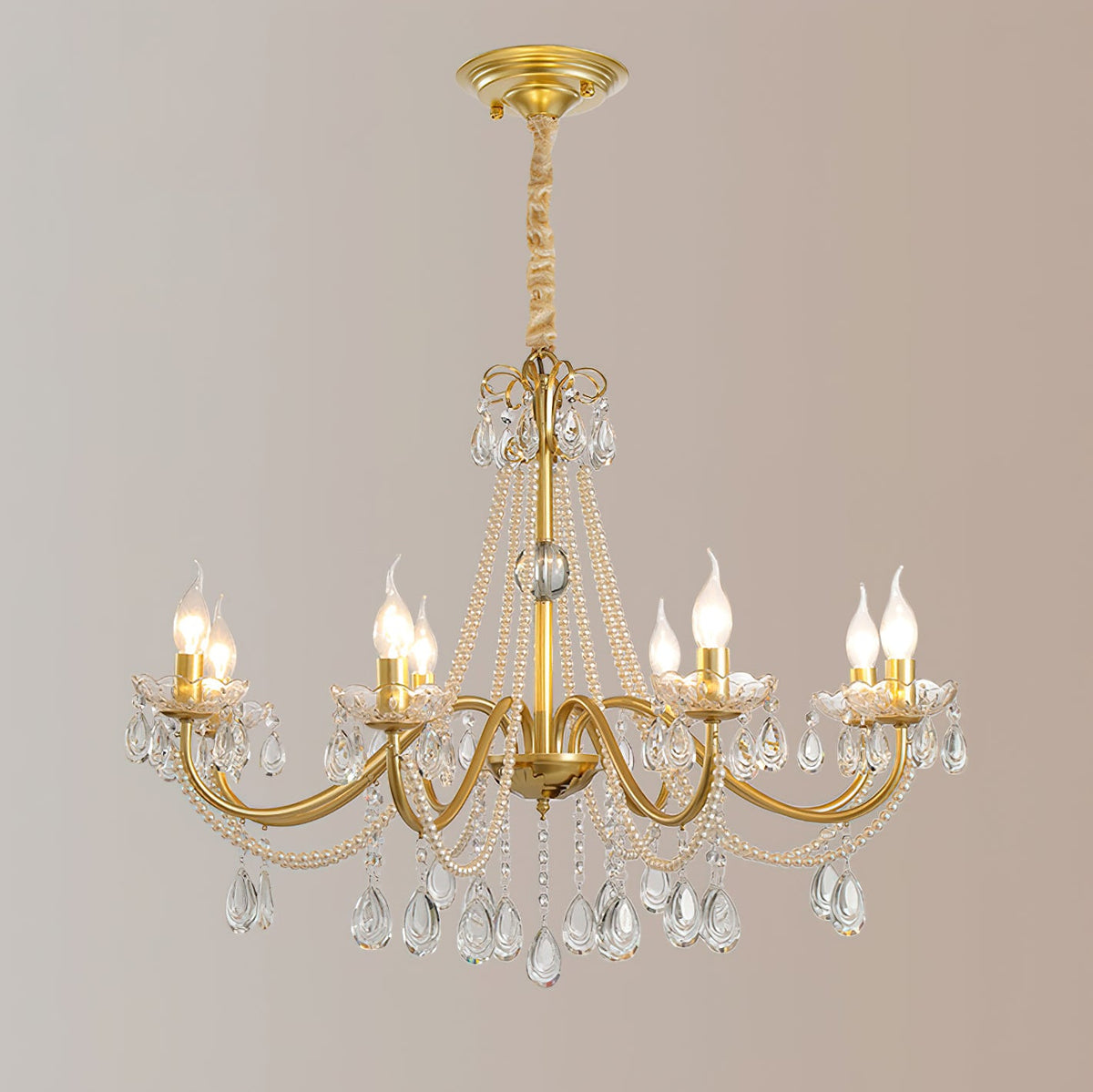 SPLENDORE Gold Crystal Pearl Chandelier