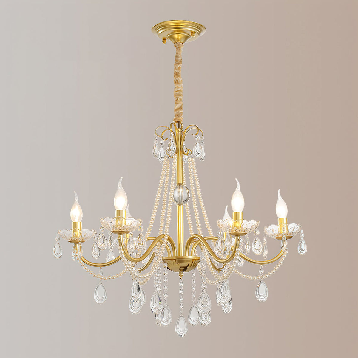 SPLENDORE Gold Crystal Pearl Chandelier