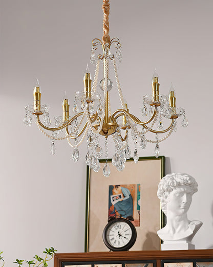 SPLENDORE Gold Crystal Pearl Chandelier