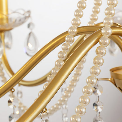 SPLENDORE Gold Crystal Pearl Chandelier