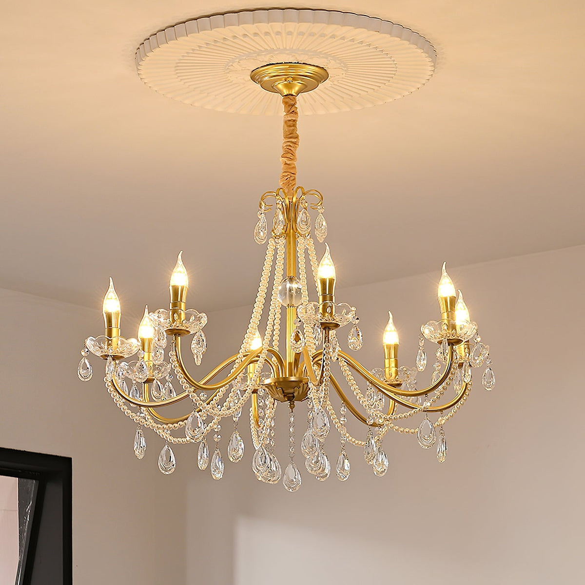 SPLENDORE Gold Crystal Pearl Chandelier