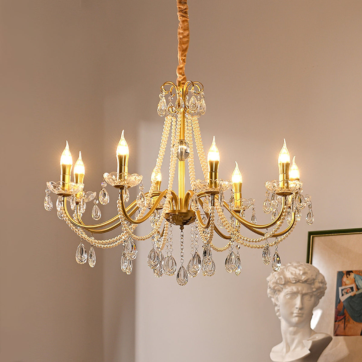 SPLENDORE Gold Crystal Pearl Chandelier