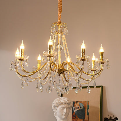 SPLENDORE Gold Crystal Pearl Chandelier