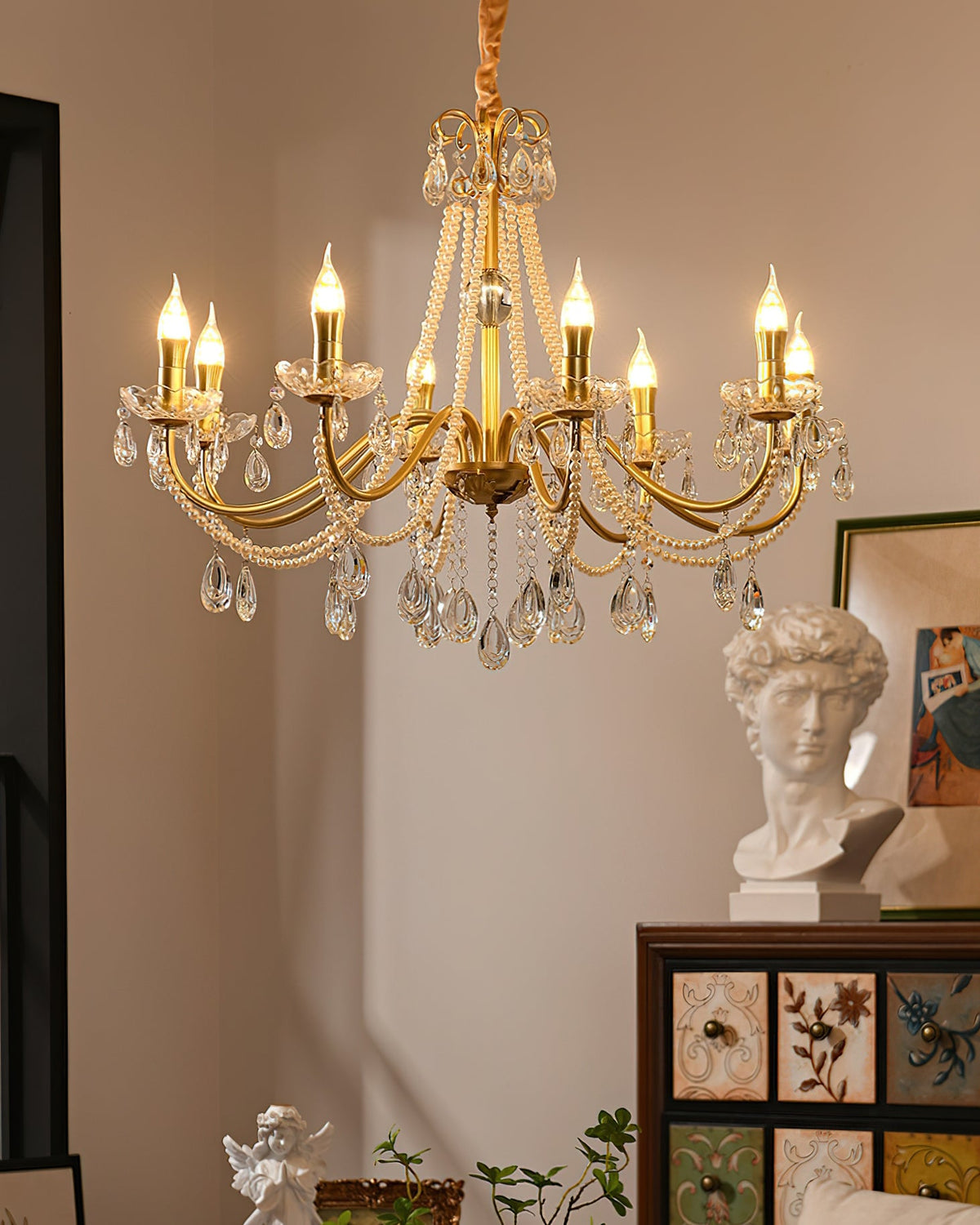 SPLENDORE Gold Crystal Pearl Chandelier