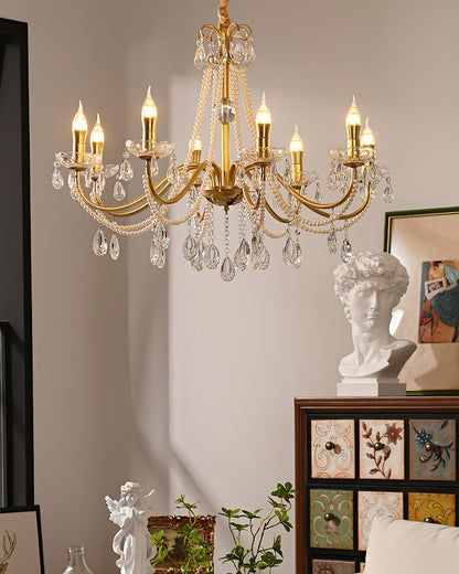 SPLENDORE Gold Crystal Pearl Chandelier