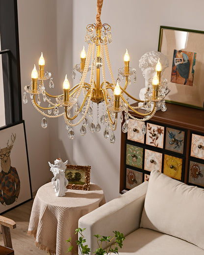 SPLENDORE Gold Crystal Pearl Chandelier