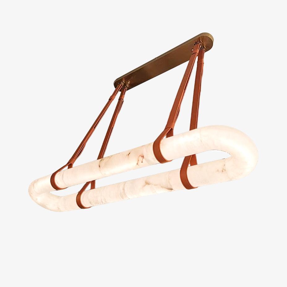 CUOIO Alabaster & Leather LED Linear Chandelier
