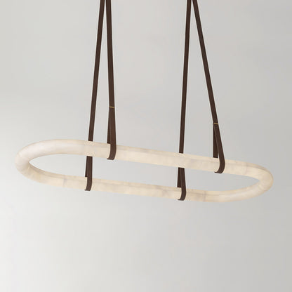 CUOIO Alabaster & Leather LED Linear Chandelier