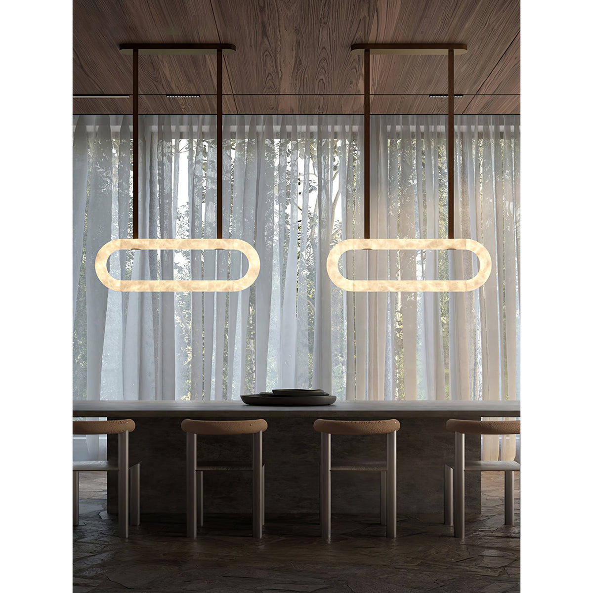 CUOIO Alabaster & Leather LED Linear Chandelier