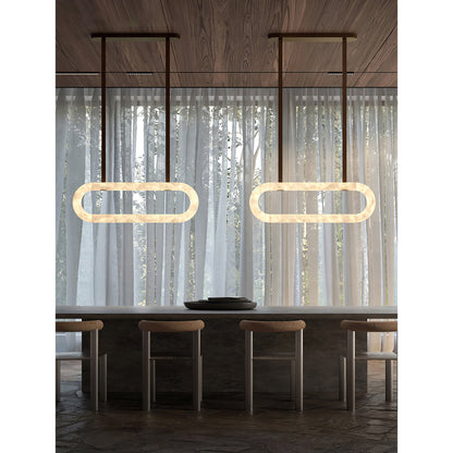CUOIO Alabaster & Leather LED Linear Chandelier