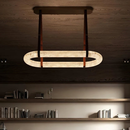 CUOIO Alabaster & Leather LED Linear Chandelier
