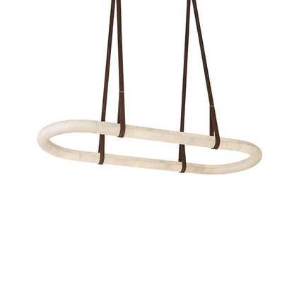CUOIO Alabaster & Leather LED Linear Chandelier