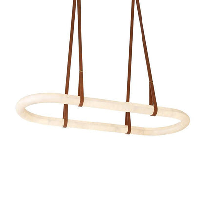 CUOIO Alabaster & Leather LED Linear Chandelier