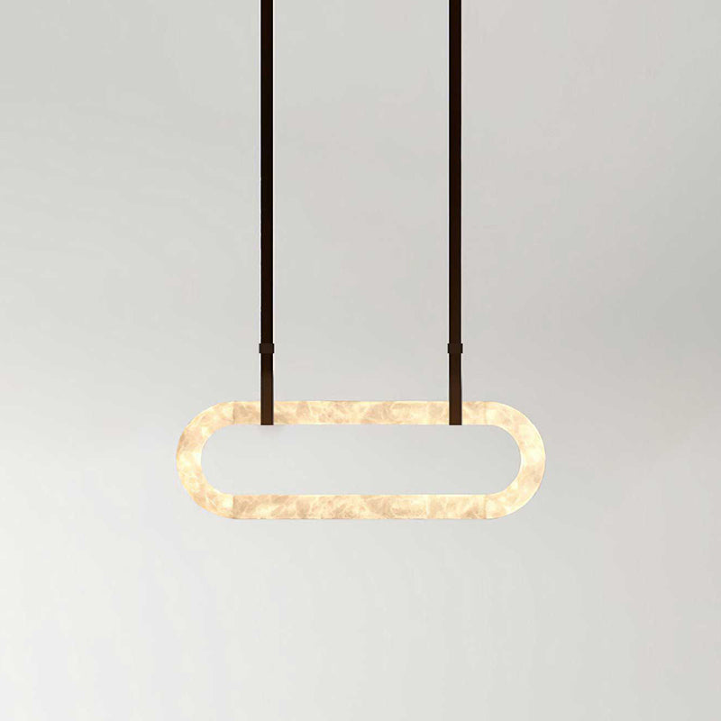 CUOIO Alabaster & Leather LED Linear Chandelier