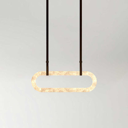 CUOIO Alabaster & Leather LED Linear Chandelier