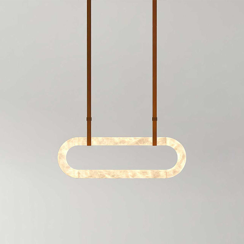 CUOIO Alabaster & Leather LED Linear Chandelier
