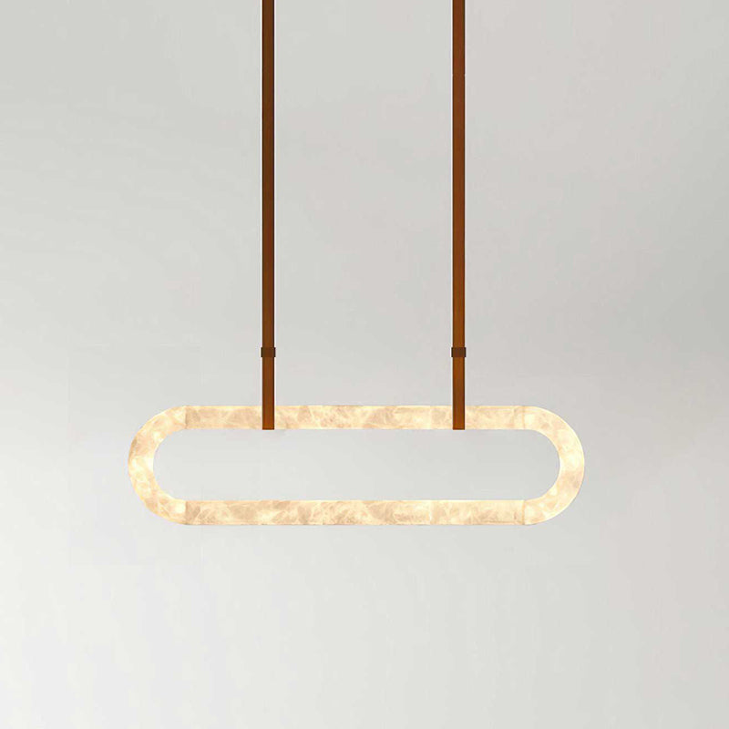 CUOIO Alabaster & Leather LED Linear Chandelier