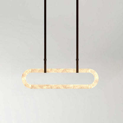 CUOIO Alabaster & Leather LED Linear Chandelier