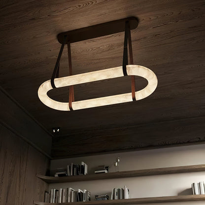 CUOIO Alabaster & Leather LED Linear Chandelier