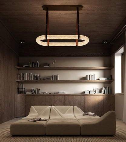 CUOIO Alabaster & Leather LED Linear Chandelier
