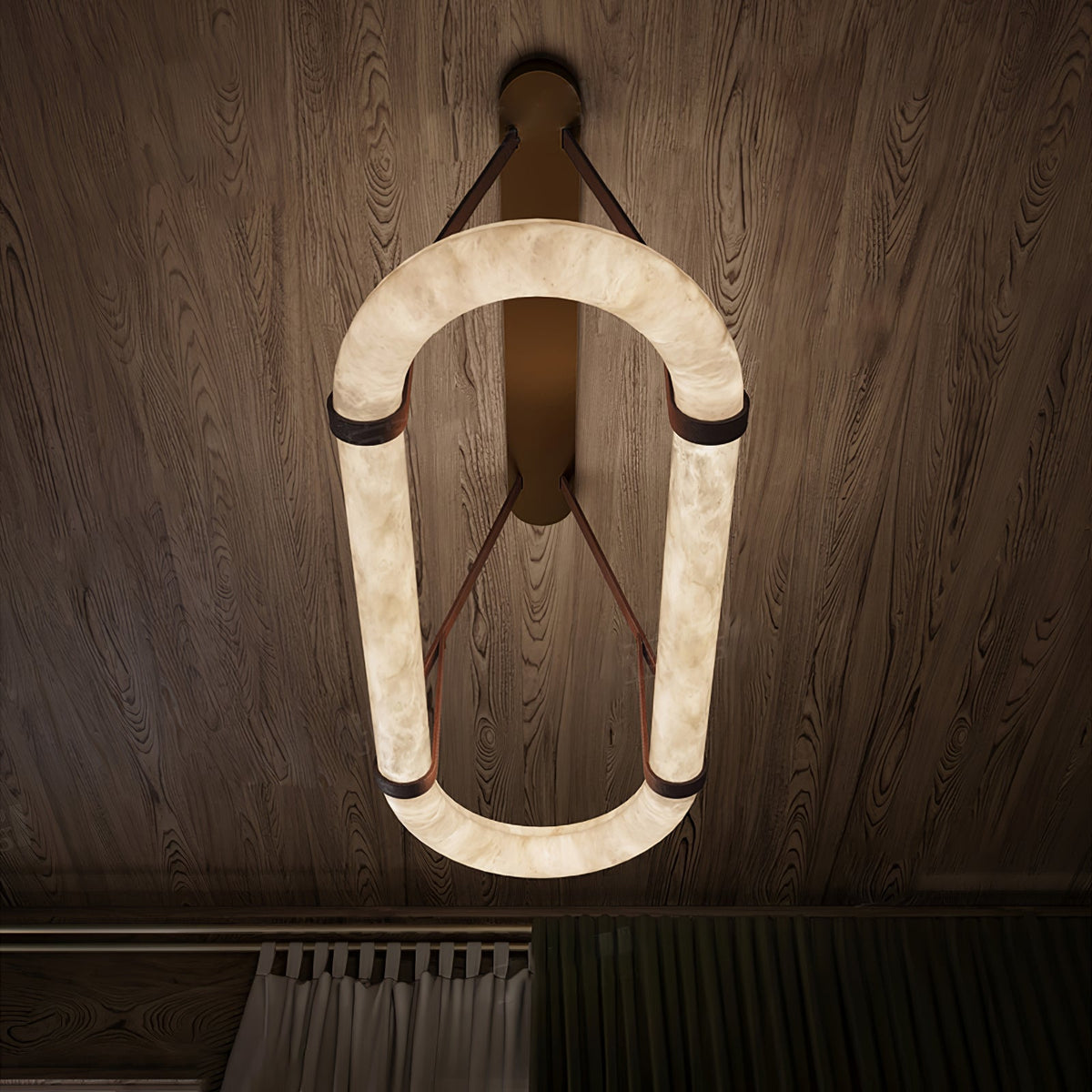 CUOIO Alabaster & Leather LED Linear Chandelier