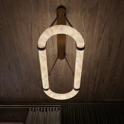 CUOIO Alabaster & Leather LED Linear Chandelier