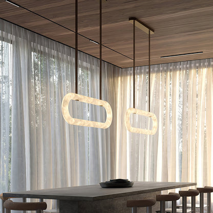 CUOIO Alabaster & Leather LED Linear Chandelier