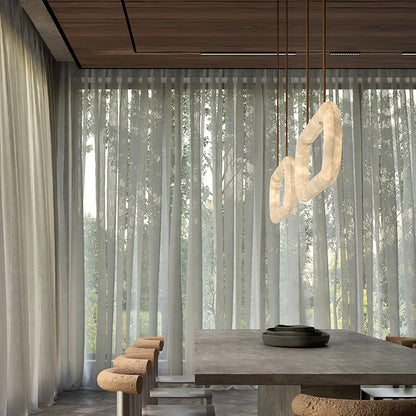 CUOIO Alabaster & Leather LED Linear Chandelier