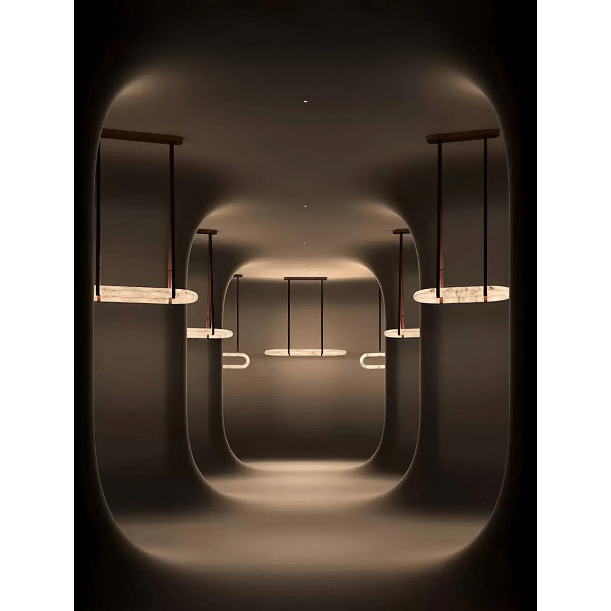 CUOIO Alabaster & Leather LED Linear Chandelier