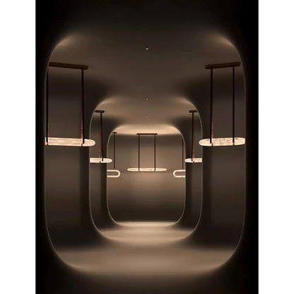 CUOIO Alabaster & Leather LED Linear Chandelier