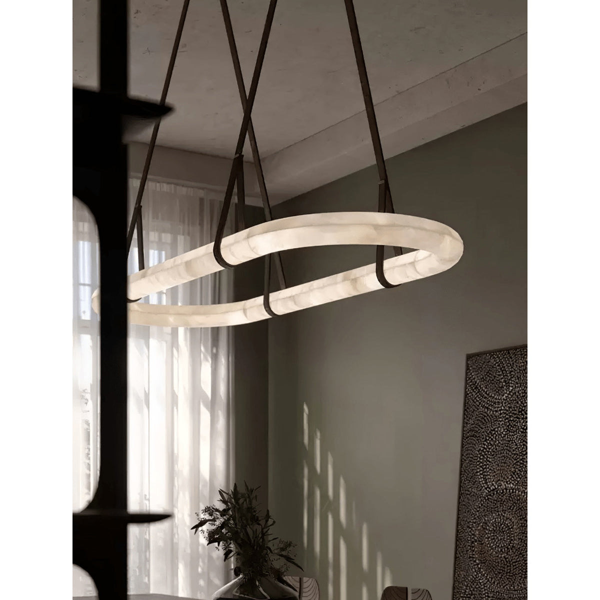 CUOIO Alabaster & Leather LED Linear Chandelier