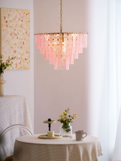ROSATA Tiered Pink Glass Chandelier