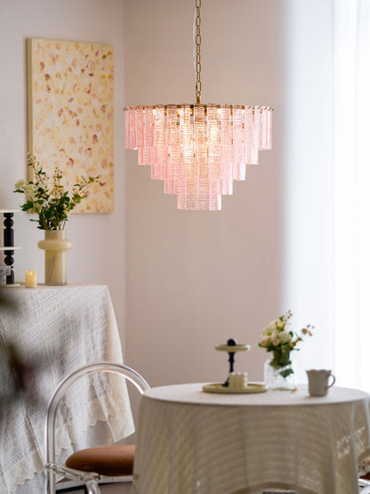 ROSATA Tiered Pink Glass Chandelier