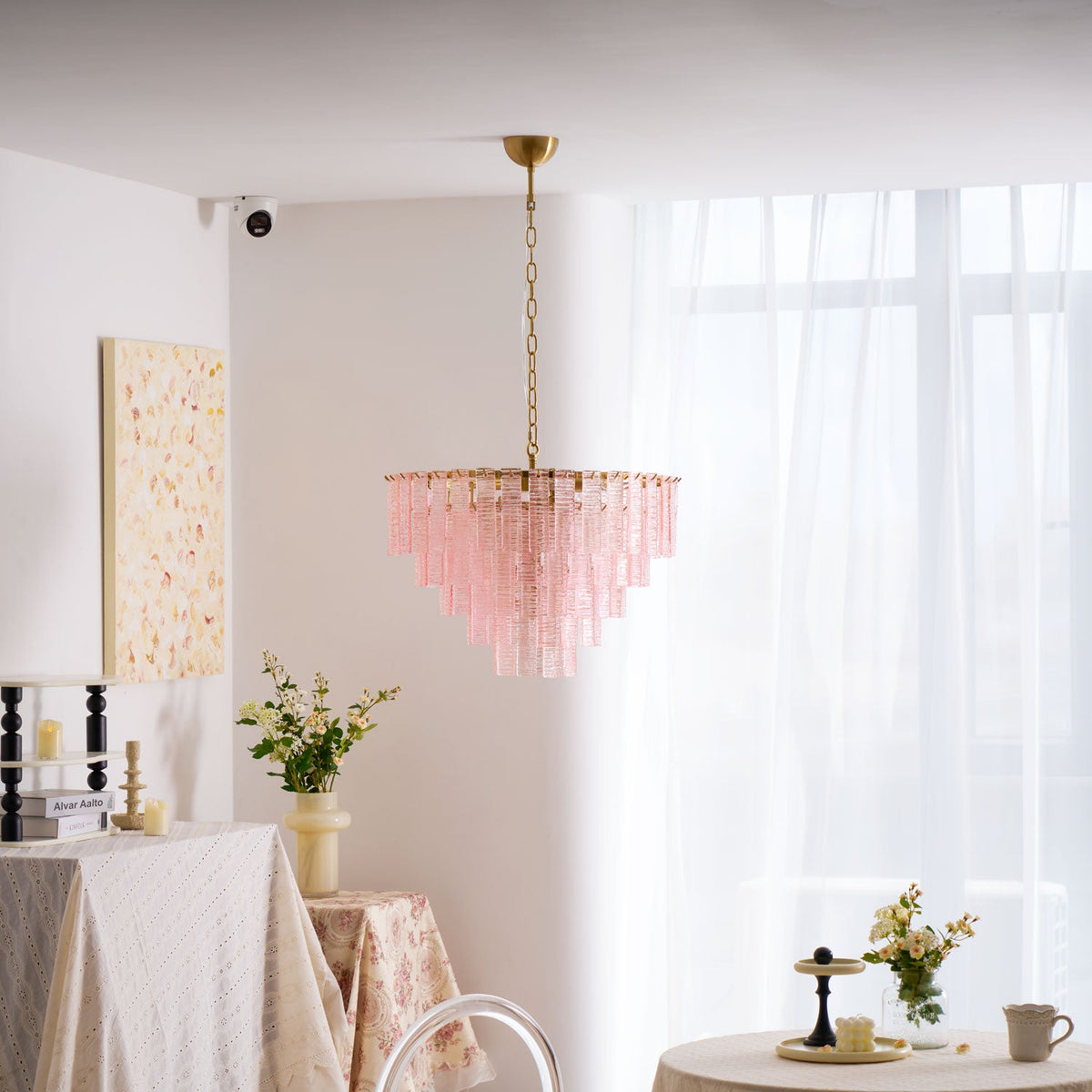ROSATA Tiered Pink Glass Chandelier