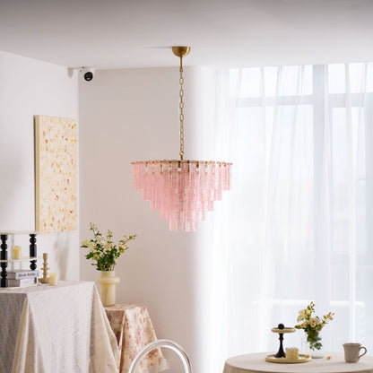 ROSATA Tiered Pink Glass Chandelier