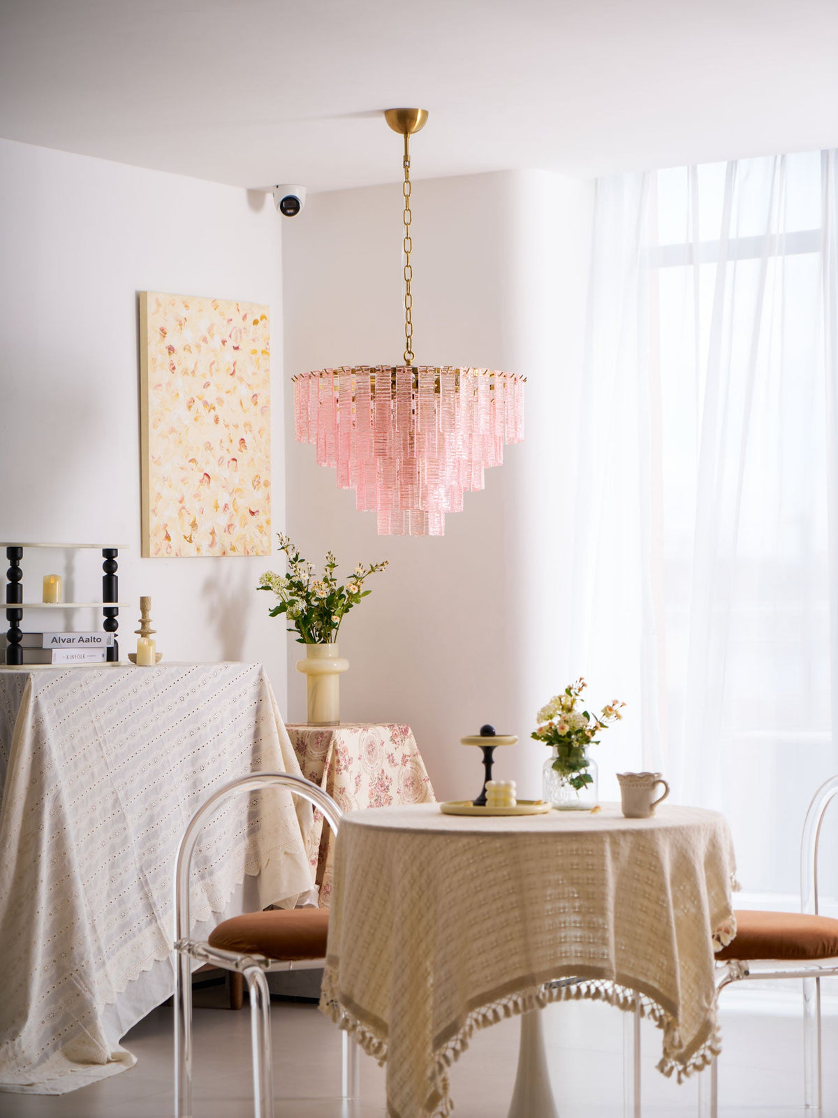 ROSATA Tiered Pink Glass Chandelier