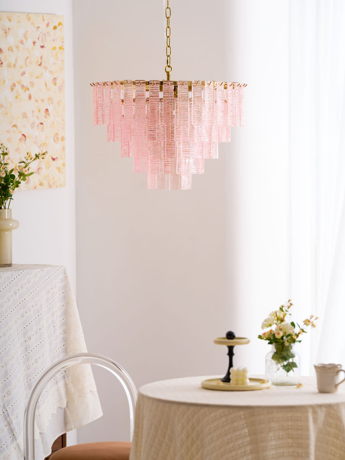 ROSATA Tiered Pink Glass Chandelier
