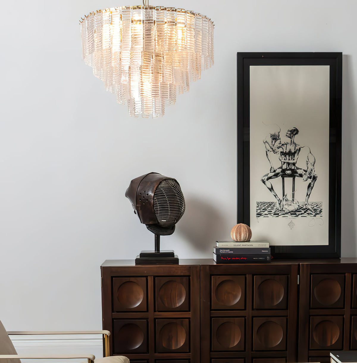 ROSATA Tiered Pink Glass Chandelier