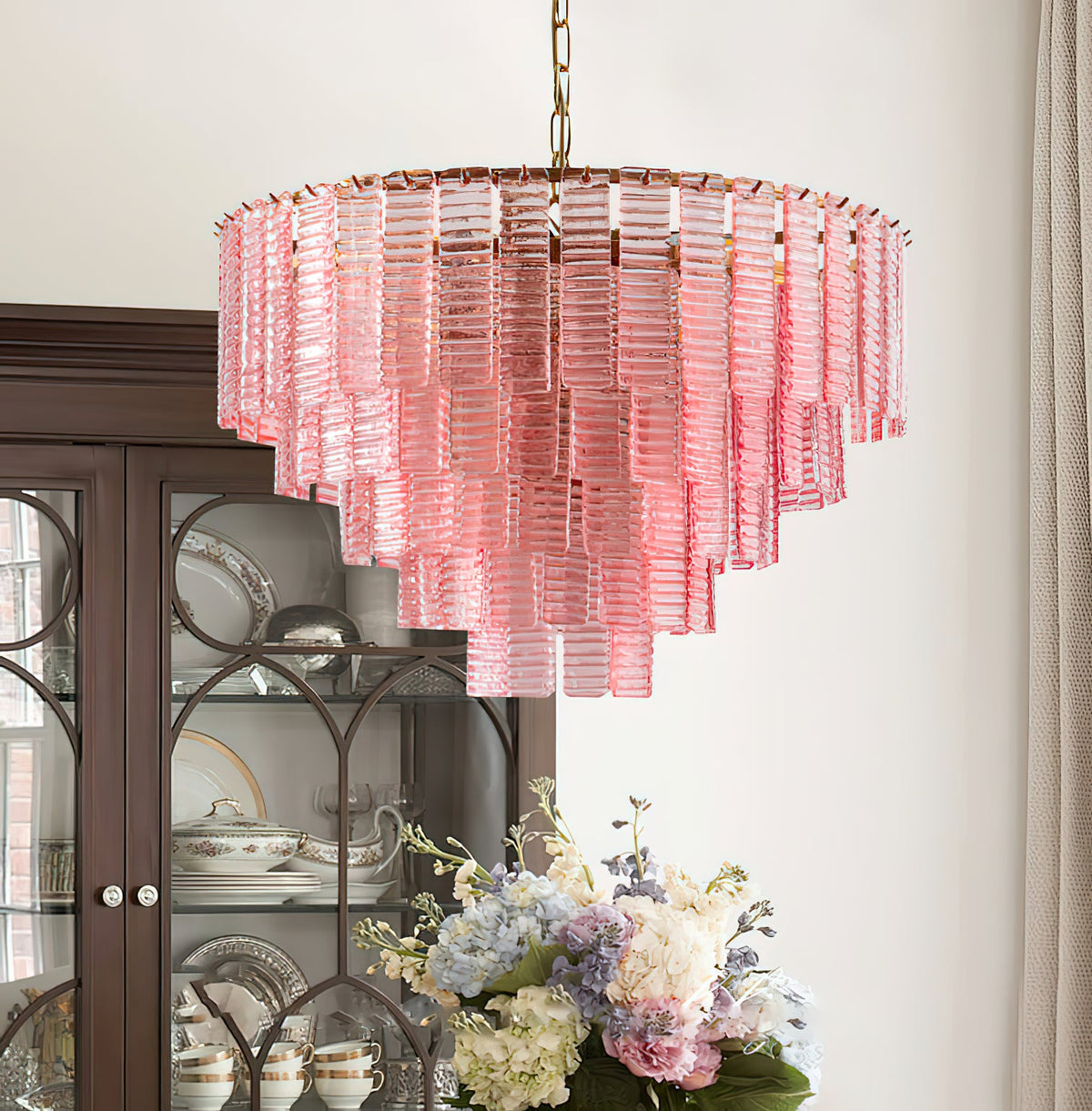 ROSATA Tiered Pink Glass Chandelier