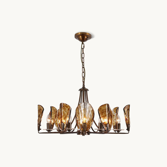 NAUTILO Bronze & Amber Glass Shell Chandelier