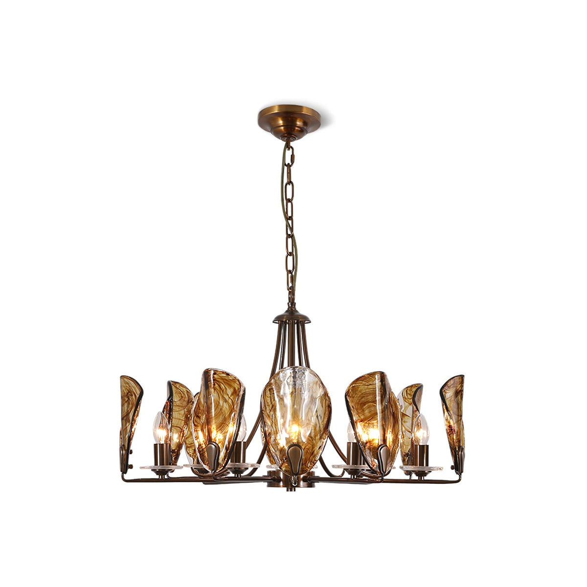 NAUTILO Bronze & Amber Glass Shell Chandelier