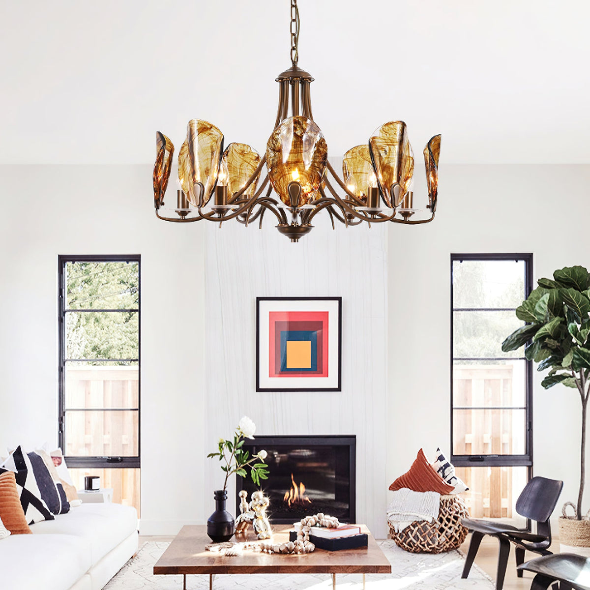 NAUTILO Bronze & Amber Glass Shell Chandelier