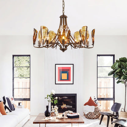 NAUTILO Bronze & Amber Glass Shell Chandelier
