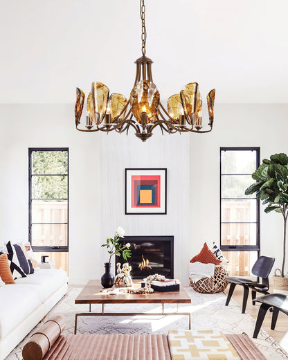 NAUTILO Bronze & Amber Glass Shell Chandelier