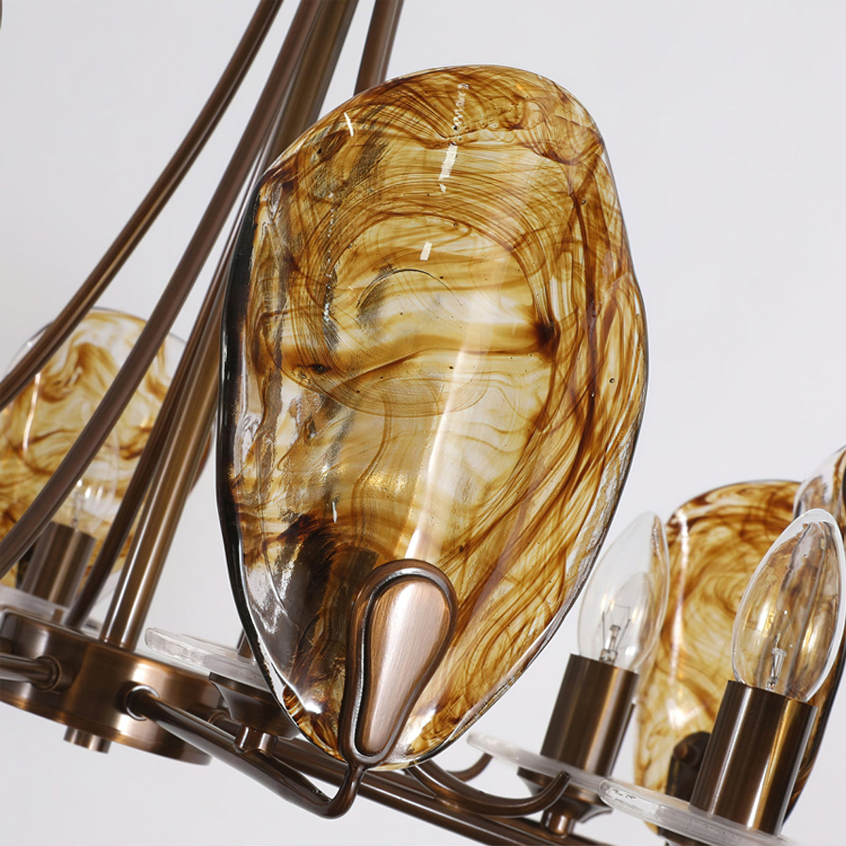 NAUTILO Bronze & Amber Glass Shell Chandelier