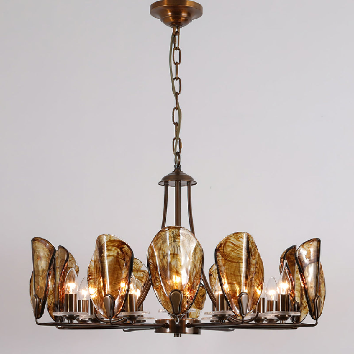 NAUTILO Bronze & Amber Glass Shell Chandelier