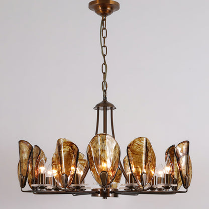 NAUTILO Bronze & Amber Glass Shell Chandelier