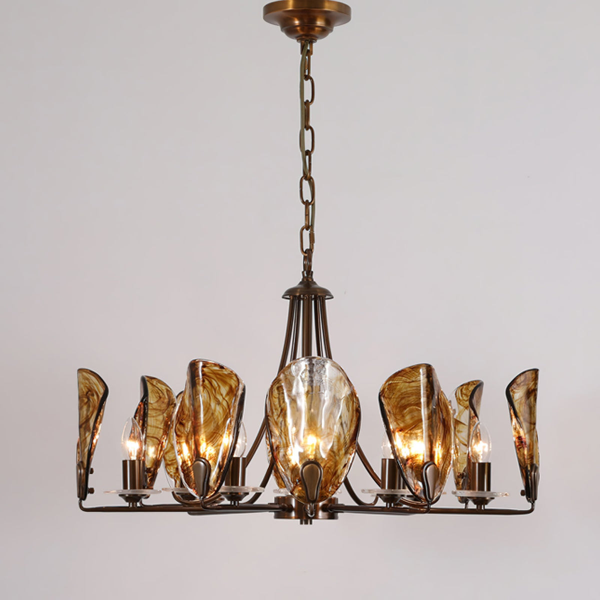 NAUTILO Bronze & Amber Glass Shell Chandelier